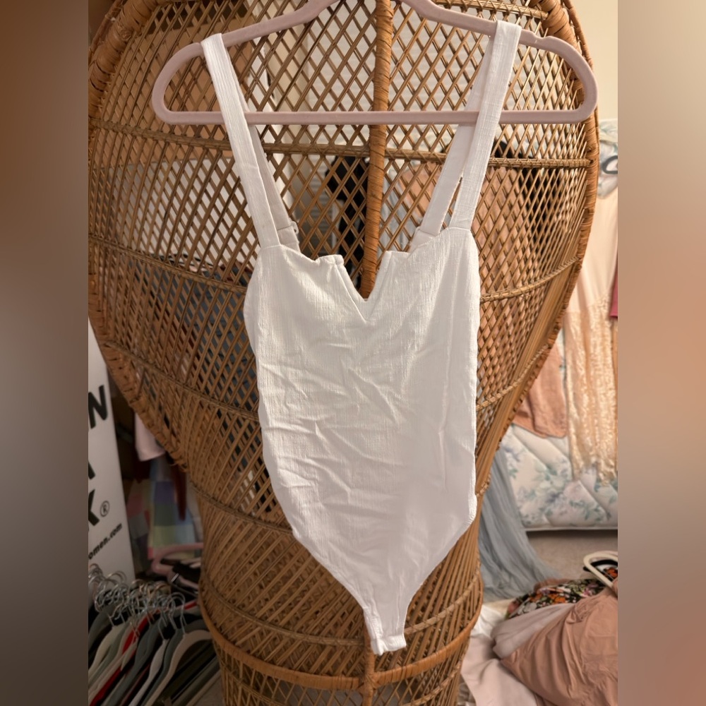 Free People White Textured Bodysuit